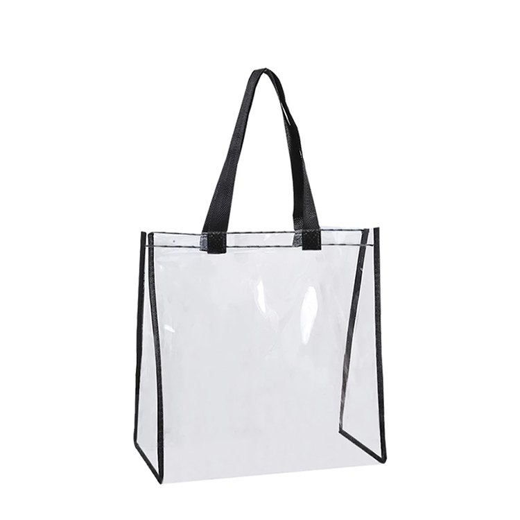 Sacola de compras transparente em PVC com alças pretas