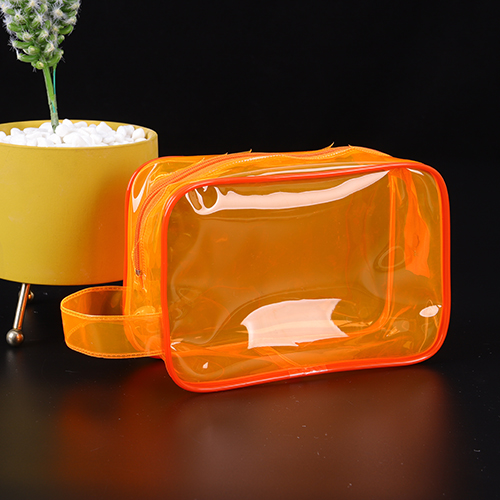 Bolsa de toalete de PVC cor laranja translúcida