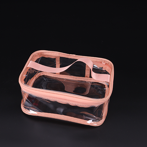 Bolsa de toalete de PVC transparente com acessórios rosa